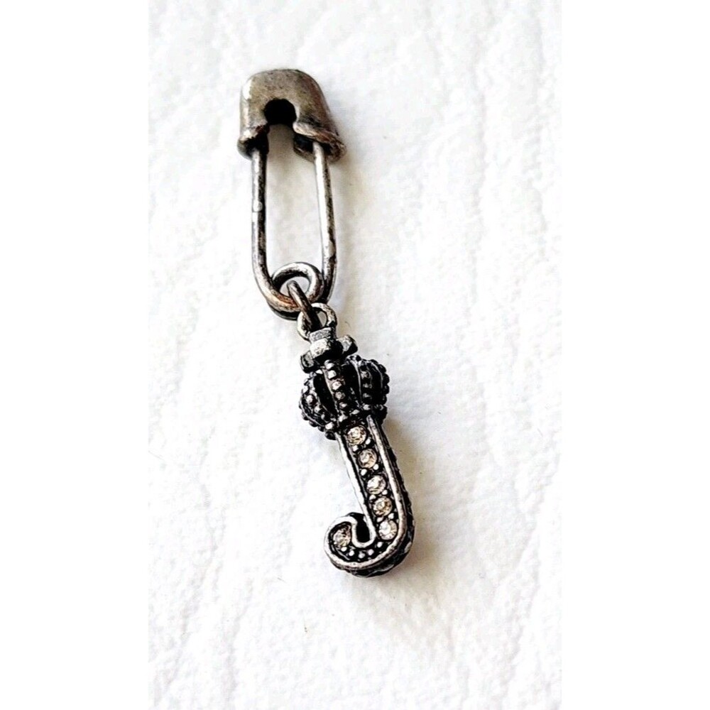 JUICY COUTURE INITIAL LETTER "J" CHARM PENDANT SAFETY PIN SILVER TONE